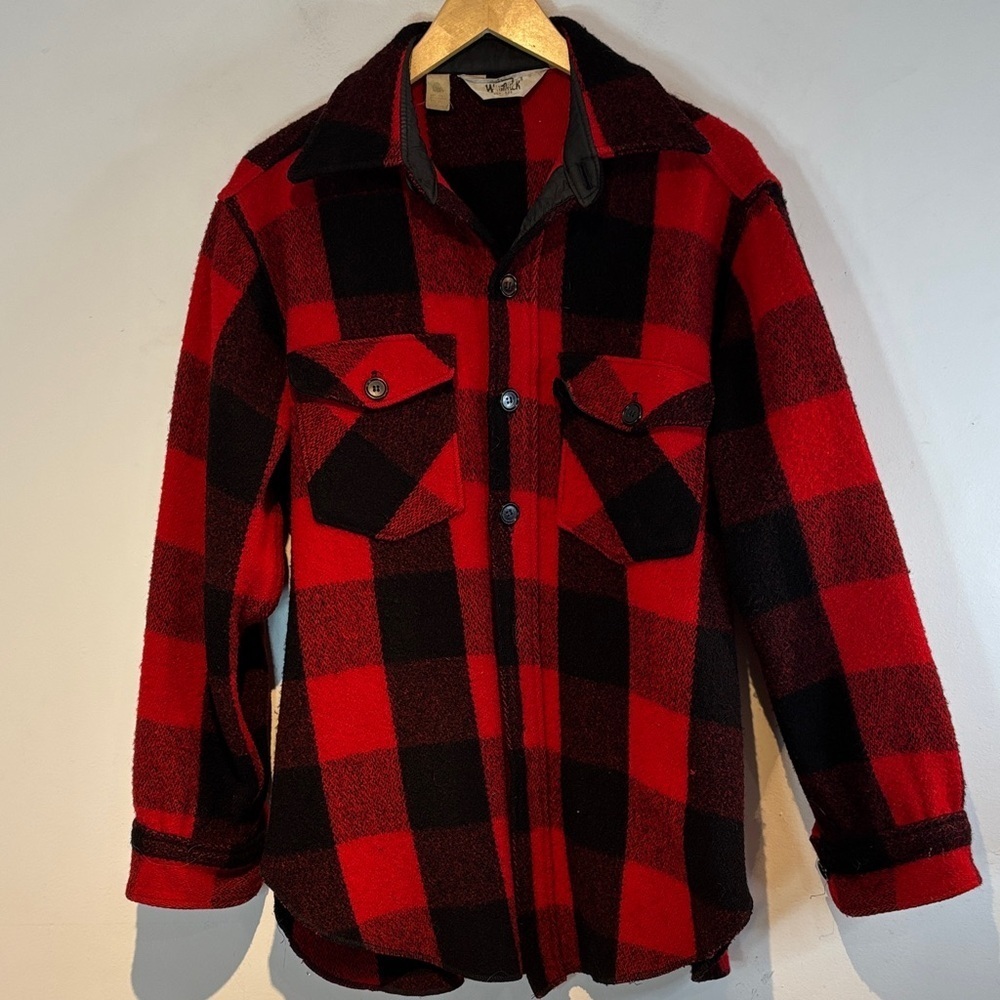 Vintage Woolrich Mackinaw Cruiser Jacket Buffalo Plaid Black Red medium Wool